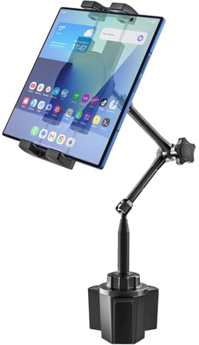 Z Fold Car Mount - [Foldable Phone Friendly] Cup Holder Tablet Mount for Car Truck, 360° Adjustable 19" Long Metal 2-Arm Stand for Samasung Galaxy Fold 7 6 5 4 3 2, Tabs, Google Pixel, iPad, iPhone