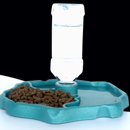 VICASKY Automatic Reptile Waterer and Bearded Dragon Feed Bowl with Reservoir, Lake Blue Plastic Terrarium Dish for Tortoise and Lizard Tank Accessories