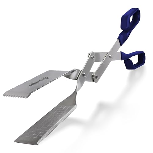 Grill Tongs - 17 inch (Blue) Steak Tongs. Professional kitchen and outdoor grilling utensil. Long reach Barbeque Grilling Tong. Ideal for steak, fish, burger, and sausage - color: Blue Steak Tongs