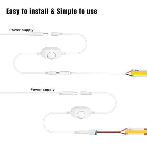 2 PCS LED Dimmer Switch, 12V-24V PWM Rotary Brightness Control Switch for LED Strip Lights, Aquarium & Under-Cabinet Lights