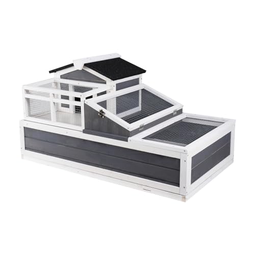 Happybuy 3-Room Tortoise House,Tortoise Habitat with Balcony & 2 Stories, Wooden Tortoise Enclosure Indoor & Outdoor with Ramp, Tray, Openable Roof, Large Reptile Cage, 44" x 25.6"x 24"