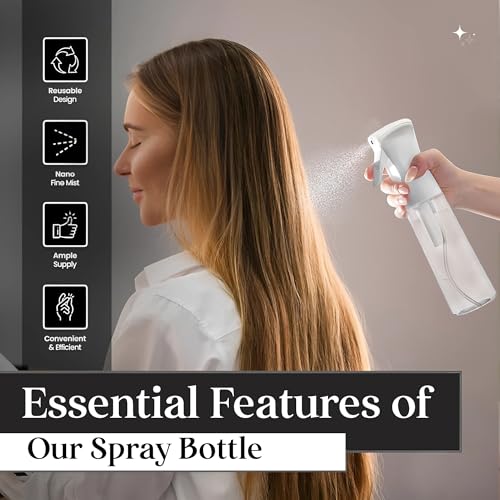 FZE Continuous Spray Bottles 2 pack 300ml with Ultra Fine Mist for Hair spraying, Watering Plants, Durable Solution and Your Go-To Kitchen Companion for Everyday Use.[ Spray Stream 2]