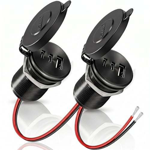 2PCS Aluminum Alloy 12V/24V RV USB Outlet 90W 3 Ports Recessed Mount - color: Deep Black, size: 2P