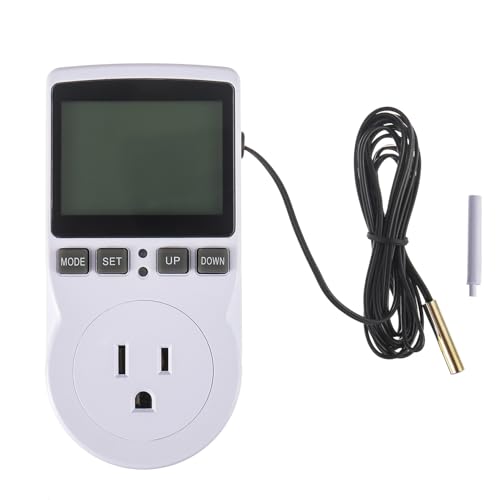 110V Digital Temperature Controller, LCD Screen Heating Cooling Thermostat Outlet Socket with Sensor Timer Regulator for Reptile Incubator Greenhouse Brewing Refrigerator