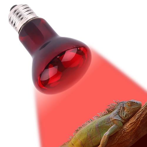 50W Infrared Heat Lamp Bulb E26 Base Red Basking Spot Light for Reptile Terrarium, Non-Disruptive Night Heater for Bearded Dragons Snake Turtle and Amphibian 2 Pack