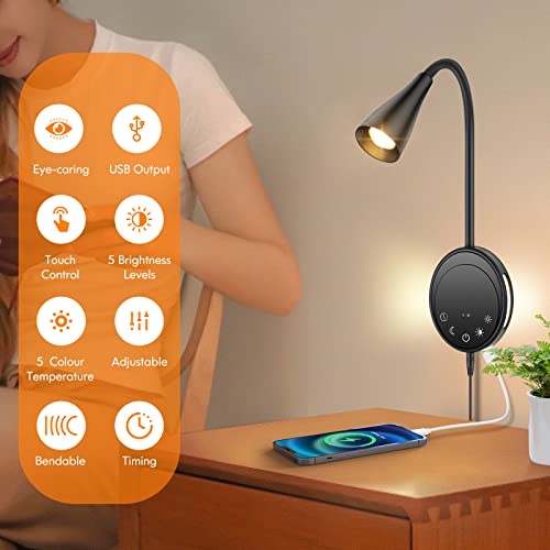 SANKEDOU LED Wall Mount Reading Light, Bedside Reading Lights, 5 Dimmable - color: Black-2P
