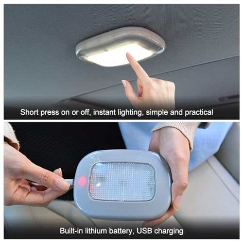 Ohleats Car Interior Ceiling Roof Lights, Magnetic Rechargeable USB Wireless Dome Lamp, LED Auto Map Reading Light Cover for Insider Roof Ceiling, Universal Car Accessories (Gray) - color: Gray