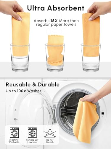 Microfiber Cleaning Cloths Roll 75 Pack 12x12 Inch Lint Free - color: Orange