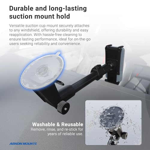 ARKON Mounts - Phone Mount for Car | Car Phone Holder With Windshield Suction | Secure spring holder expands up to 7.25 inches | For iPhone, Samsung, Google, Huawei, Nokia, other Smartphones