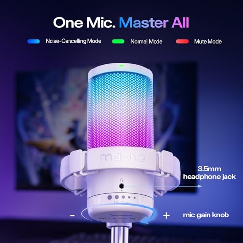 MAONO DGM20 USB Gaming Microphone for PC with Clear Voice & RGB Lighting - color: White