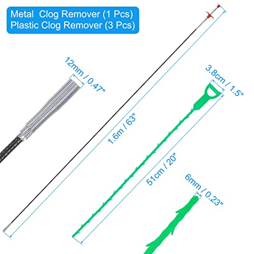 uxcell 3pcs 20 Inch Drain Hair Clog Remover Tool PP & 63 Inch Drain Cleaner Tool Sticks Stainless Steel Sewer Cleaning Hook Unclog Sink Unclogger for Toilet Bathtub Sewer, Light Green - color: Light Green, size: 63 Inch