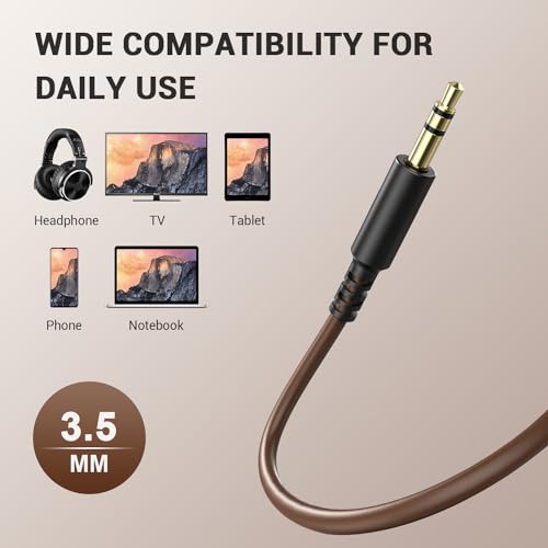 OneOdio 6.35mm to 3.5mm 6.6-9.8FT Stereo Adapter Cable Compatible with AMPs, Electronic Keyboards, Mixers, Guitars and Pro10/Pro30/Pro50 Headphones of OneOdio-Brown - color: Brown