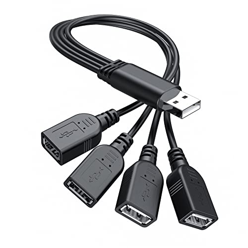 ANDTOBO USB 1 to 4 Splitter, USB 2.0 A Male to 4 USB Female Jack Y Splitter Hub Power Cord Extension Adapter Cable, Black