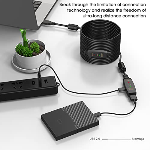 100FT Active USB Extension Cable 2.0 Male to Female with A Extension chipset Signal Booster - Active Extension/Repeate - color: USB 2.0 Extension Cable Black, size: 100FT