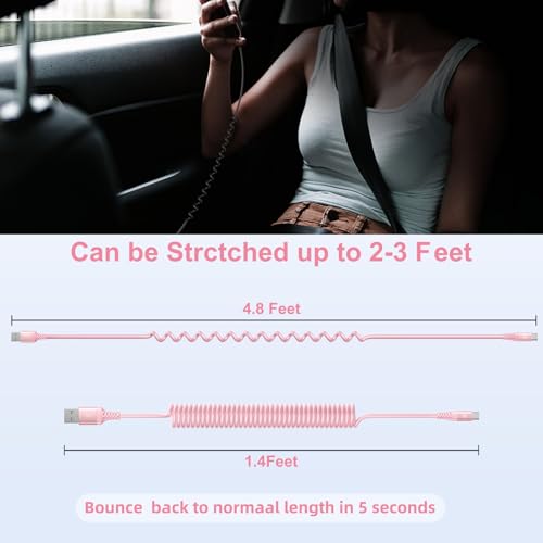 USB C Cable Fast Charging Cable [3FT+6FT] Coiled USBA to USBC Cable for Car - color: Pink, size: 3FT+6FT