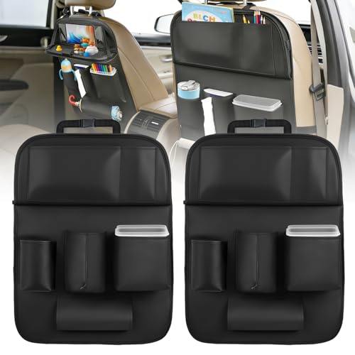 Nilight Car Seatback Organizer 2PCS Black PU Leather Universal - color: Black Leather w/Tray and Bucket-2Pcs Long Size