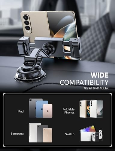 Tablet Holder for Car Dashboard, Windshield iPad Foldable Phone Stand Mount