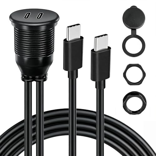Dual Port USB C 3.0 Male to USB C 3.0 Female Extension Cable,Flush Mount Waterproof Panel Cable for Car,Truck,Boat,Motorcycle Dashboard 3.3ft - style: Dual USB C 3.0