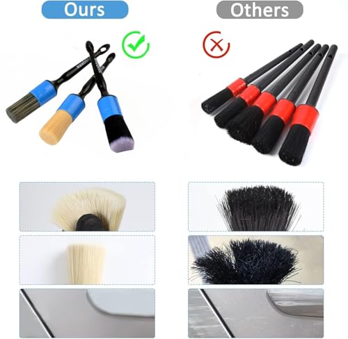 MVEQRRN 3pcs Car Detailing Brush Set,Boars Hair Detailing Brush Blue - color: 3pcs blue car detailing brush