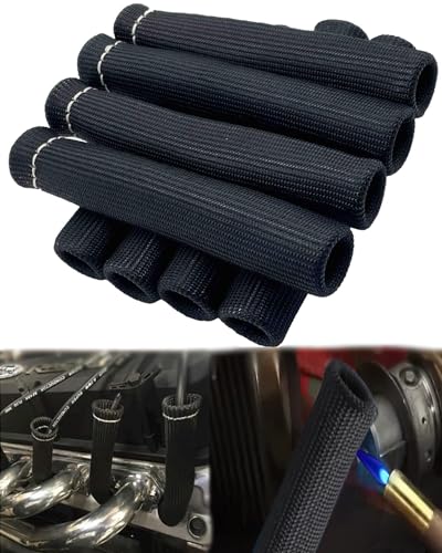 Spark Plug Wire Boots Protector - 8 PCS 2500°Spark Plug Wire Heat Shield, 6 Inches Spark Plug Heat Sleeve Protection Cover Replacement for LS1 / LS2 SBC BBC 350 454 Car Truck, Black - color: Black