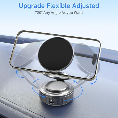 Magnetic Vacuum Car Phone Holder, 540° Adjustable & 360° Rotatable Car Phone Mount, Auto Reinforcement Smart Suction, Anti-Slip Shockproof Compatible with All Cars & Smartphones