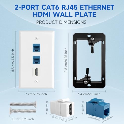 4 Pack Ethernet HDMI Wall Plate, 2-Port Cat6 & 1-Port HDMI Keystone Jack - size: 4 Pack HDMI+2-Port CAT6