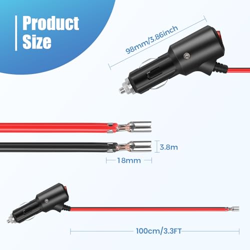 12V Cigarette Lighter Male Plug Replacement with On Off Switch and Leads 3.3FT 14AWG Cigarette Lighter Adapter Extension Cable For Car Truck Motorcycle - size: 3.3FT