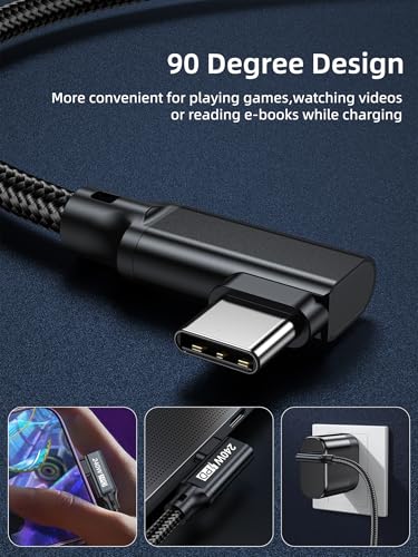 240W USB C to USB C Cable 4.9FT,PD 3.1 Type C to C 5A Fast Charging Cable Right Angle for MacBook Pro/Air,iPad Pro/Air/Mini,iPhone15/15Pro/15Plus/15ProMax,Samsung S24/S23/S22,Surface Book2,Pixel
