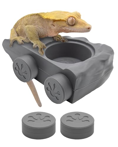Pangea Silicone Gecko Feeding Ledge - Magnetic Mini Food Dish for Reptile Tank - 4.125" x 2.625" x 1.18" - Fits 0.5oz Cups (Gray) - color: Gray