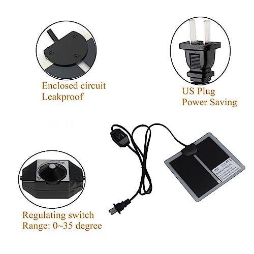 110 to 120V 5W Reptile Heating Pad, Waterproof Under Tank Heater Thermostat, Multifunctional Reptile Heat Mat with Temperature Adjustment Switch for Turtles, Lizards, Frogs - size: 5W