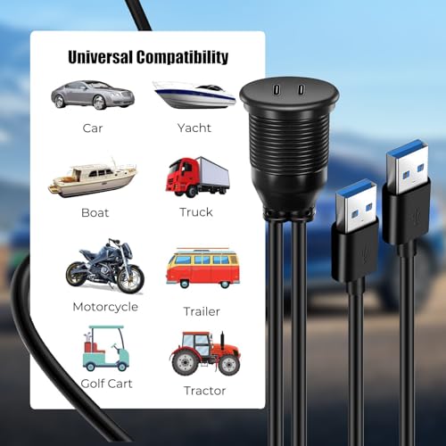 Dual Port USB A 3.0 Male to USB C 3.0 Female Extension Cable,Flush Mount Waterproof Panel Cable for Car,Truck,Boat,Motorcycle Dashboard 3.3ft - style: Dual USB A-C 3.0