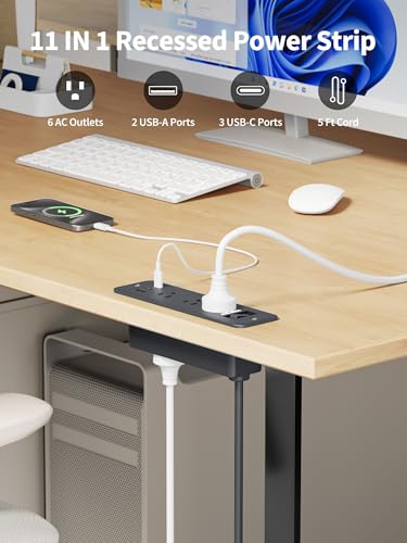 Recessed Power Strip, 6 Outlets 5 USB (3 USB-C, 15W/3A Max), 5FT Flat Plug