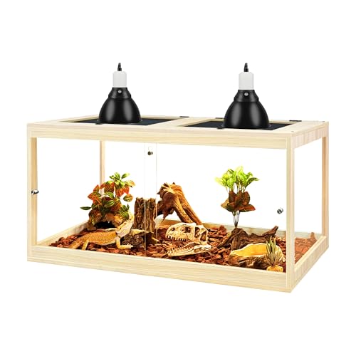 PROLEE Reptile Tank, 65 Gallon Beard Dragon Tank, Tempered Glass Reptile Encloure and Snake Tank with Locking Design for Lizard,Gecko,Chameleon (40"X19.5"X19.5",Oak) - color: Oak, size: 65 Gallon (40x19.5x19.5 Inch)