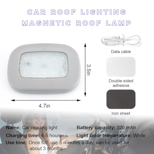 Ohleats Car Interior Ceiling Roof Lights, Magnetic Rechargeable USB Wireless Dome Lamp, LED Auto Map Reading Light Cover for Insider Roof Ceiling, Universal Car Accessories (Gray) - color: Gray
