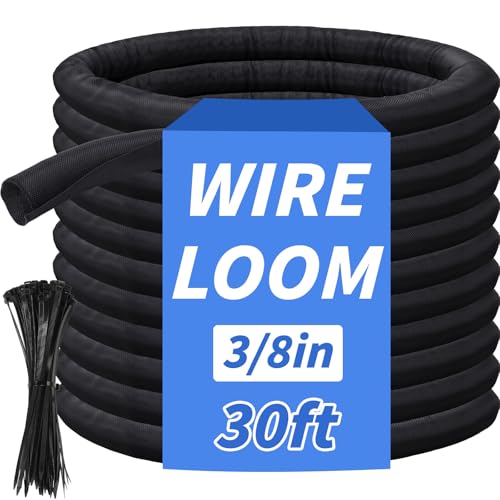 30ft - 3/8in Split Braided Sleeve Cable Management, Self-Wrapping - size: 3/8inx30ft