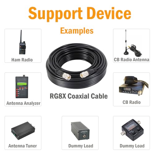 exgoofit RG8X Coaxial Cable 50ft, CB Coax Cable + UHF SO239 Female to SMA/UHF/BNC Adapter 4-Pack for Amateur, CB Radio, SWR Meter