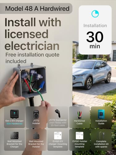 EVIQO Level 2 EV Charger J1772 48A - Hardwired 240V Wall Charging Station - size: 48