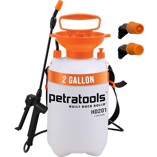Petratools 2 Gallon Pump Sprayer - HD201 Garden Sprayer for Weeds, Lawn Care & Pesticides - 52" Long Hose, 2 Nozzles & Easy Carry Handle - Durable & Lightweight - size: 2 Gallon