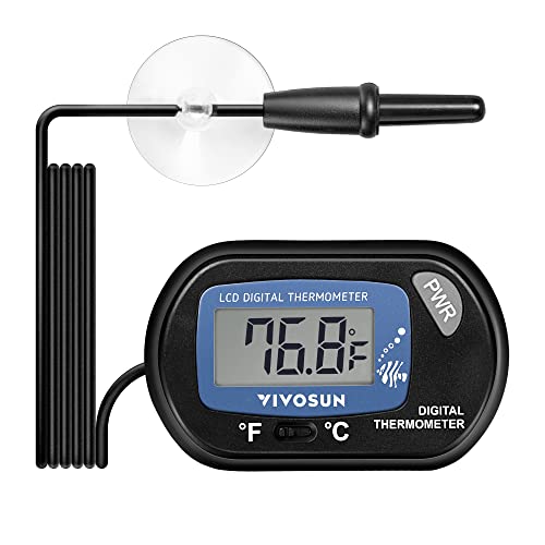 VIVOSUN 1-Pack LCD Digital Aquarium Thermometer Fish Tank Water Terrarium Temperature with Suction Cup for Turtle - size: 1 pack