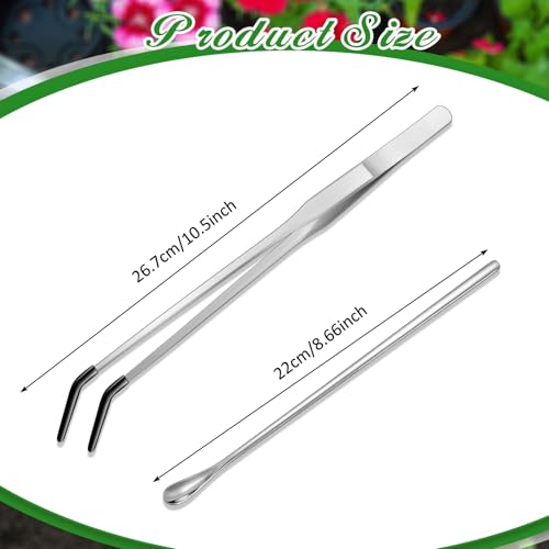 Lasnten 2 Pcs Stainless Steel Reptile Feeding Tong, Feeding Spoon for Bearded Dragon Snake, 10.5'' Aquarium Curved Tweezer with Rubber Tip, Terrarium Feeder Tool for Crested Gecko Tank Accessories