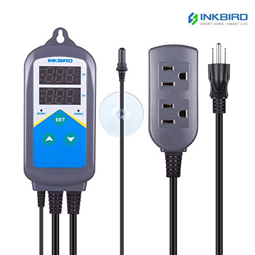 Inkbird Heating Thermostat Aquarium Reptile Submersible Probe Sensor ITC306T Heater Relay Digital Greenhouse Temperature Controller Dual Stage Timer Time Switch ONLY Heat Plug Outlet NO Cooling