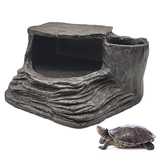 Tfwadmx Turtles Basking Platform Reptile Habitat Hiding Cave Amphibians Climbing Ramp Decorations Resin Fish Tank Aquarium Ornament for Frogs Newts Snakes Chameleons Lizard