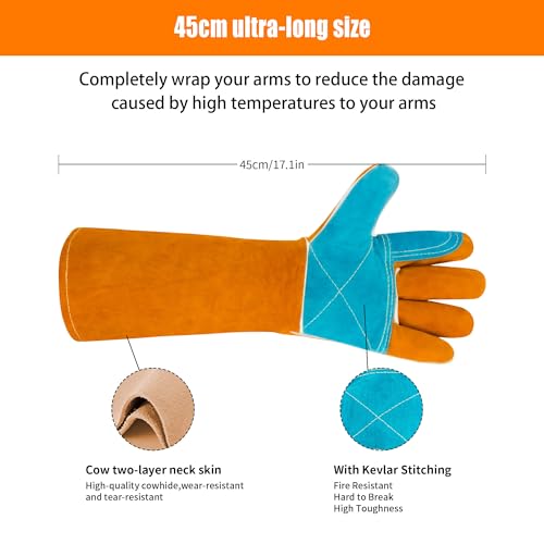 17.7In Cat Gloves, Animal Handling Gloves Bite Proof with Double Leather Pet Grooming for Cats & Dogs - size: Large