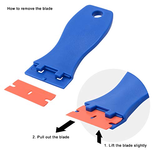 FOSHIO 20PCS Blue Plastic Razor Blade Scraper Tool for Gasket Remover, Sticker Remover, Labels Decal and Adhesive Remover for Windows and Glass - color: With Blue Scraper (20 Pack)