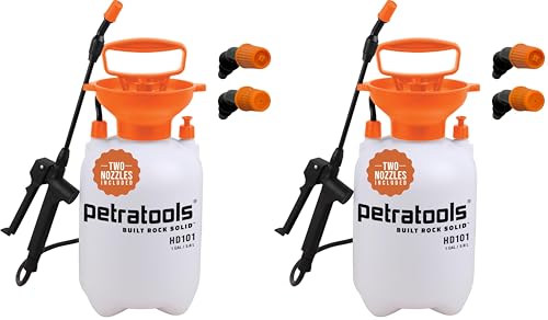 Petratools 1 Gallon Pump Sprayer – HD101 Garden Sprayer for Weeds, Lawn Care & Pesticides – 52” Long Hose, 2 Nozzles & Easy Carry Handle – Durable & Lightweight (Pack of 2) - size: 1 Gallon (Pack of 2)