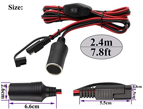 SAE Cigarette Lighter Battery Cable,16AWG 12V Cigarette Lighter Female Plug to SAE 2 Pin Quick Release Disconnect Connector Plug Adapter Extension Charging Cable with Switch(2.4m/7.8ft-F) - color: 2.4m-Female-Switch