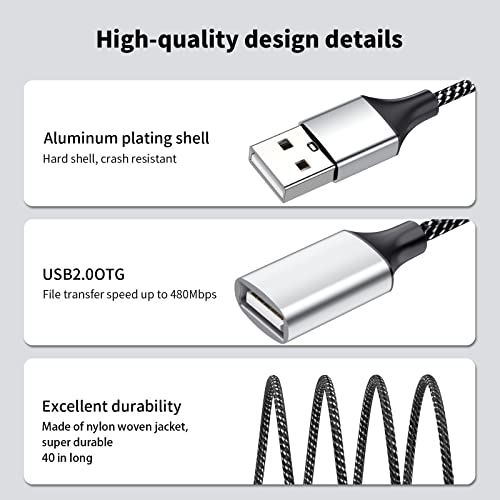 Fidioto USB Splitter 1 in 2 Out, USBA Male to 2 Female USB Extension Cable, 6.6Ft Long A Y Splitter Support Charging and Data Transfer - style: 1 in 2 out-6.6ft
