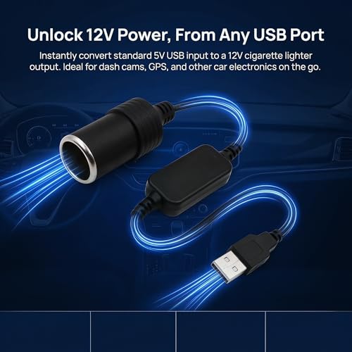 Usb to Cigarette Lighter 12v Adapter,Usb A & C Input 5v,Dc Power Offer Adapter For Dash Cam,Led,Car,and Home Devices, 13.7in (USB)