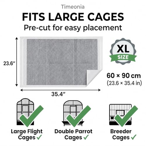 XL Bird Cage Liners 23.6"x35.4" 20pk Bamboo Charcoal | 7-layer bamboo charcoal controls odor & dander. 20-pack = 40 weeks for macaws & large parrots. Quick cleanup at $0.15/day.