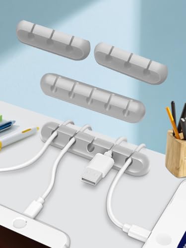 4-Packs Cable Holder Clips, Cable Management Cord Organizer Clips Self Adhesive for Desktop USB Charging Cable Nightstand Power Cord Mouse Cable Wire PC Home,Office,Car,Desk,Nightstand(3*2, 5*2 Grey)